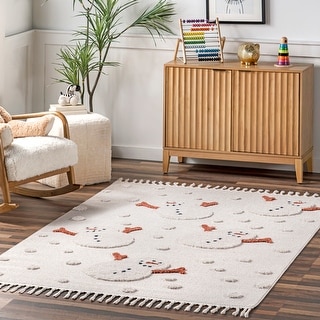 Nuloom Kilah Snowmen High-Low Kids Tasseled Area Rug