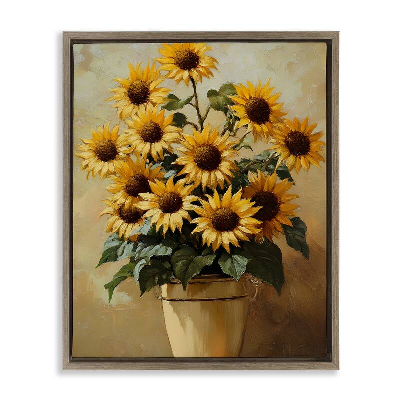 Stupell Sunny Sunflowers Arrangement Framed Floater Canvas Wall Art Design By Franklyn Gregory - 17 x 21 - Brown