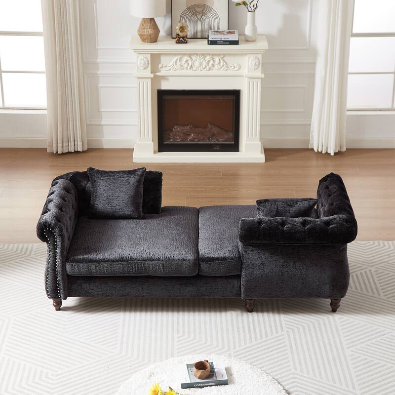 81" Button Tufted Sleeper Sofa Bed with Nailhead and Pillows