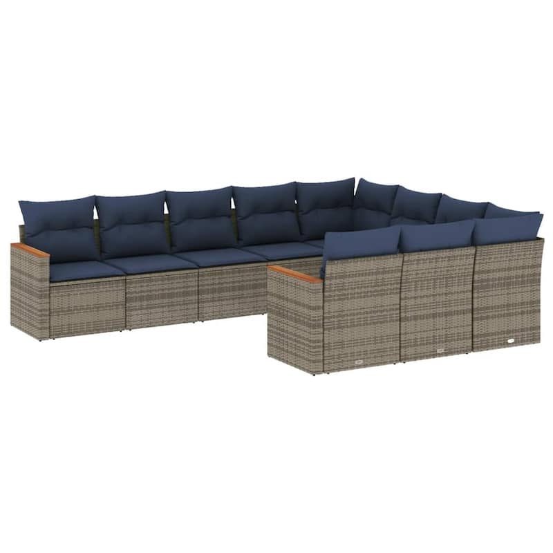 vidaXL 10/11 Piece Patio Sofa Set with Cushions Black/Gray Poly Rattan - 24.4 x 24.4 x 27.2