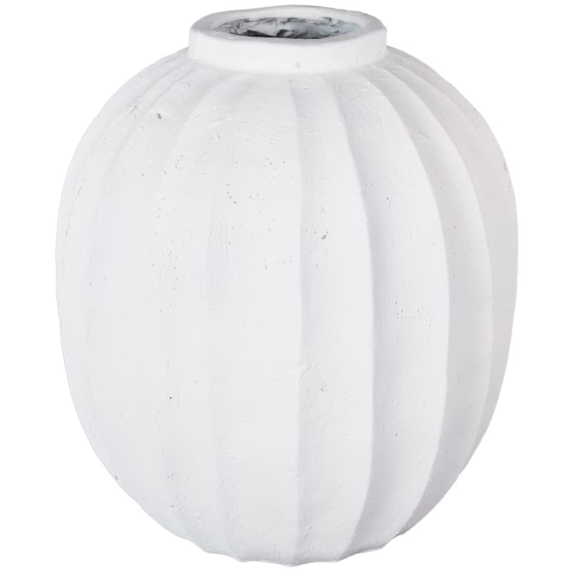 Magnesium Oxide Wide Vase with Carved Grooves - White - Roche River Decor - White - 16"W, 18"H