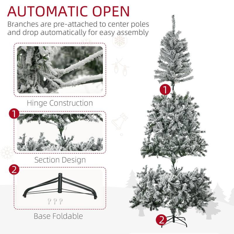 7.5FT Prelit Christmas Tree, Flocked with 500 LED Lights, Safe and Secure for Family Holiday Decor