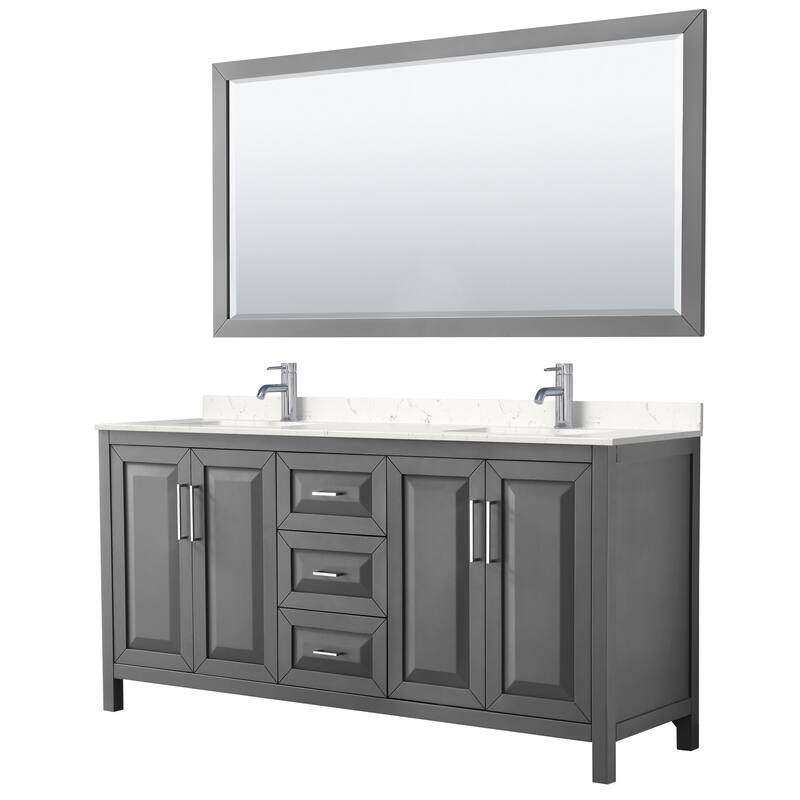 Wyndham Collection Daria 72" Free Standing Double Basin Vanity Set - Dark Gray / Carrara Cultured Marble Top / Polished