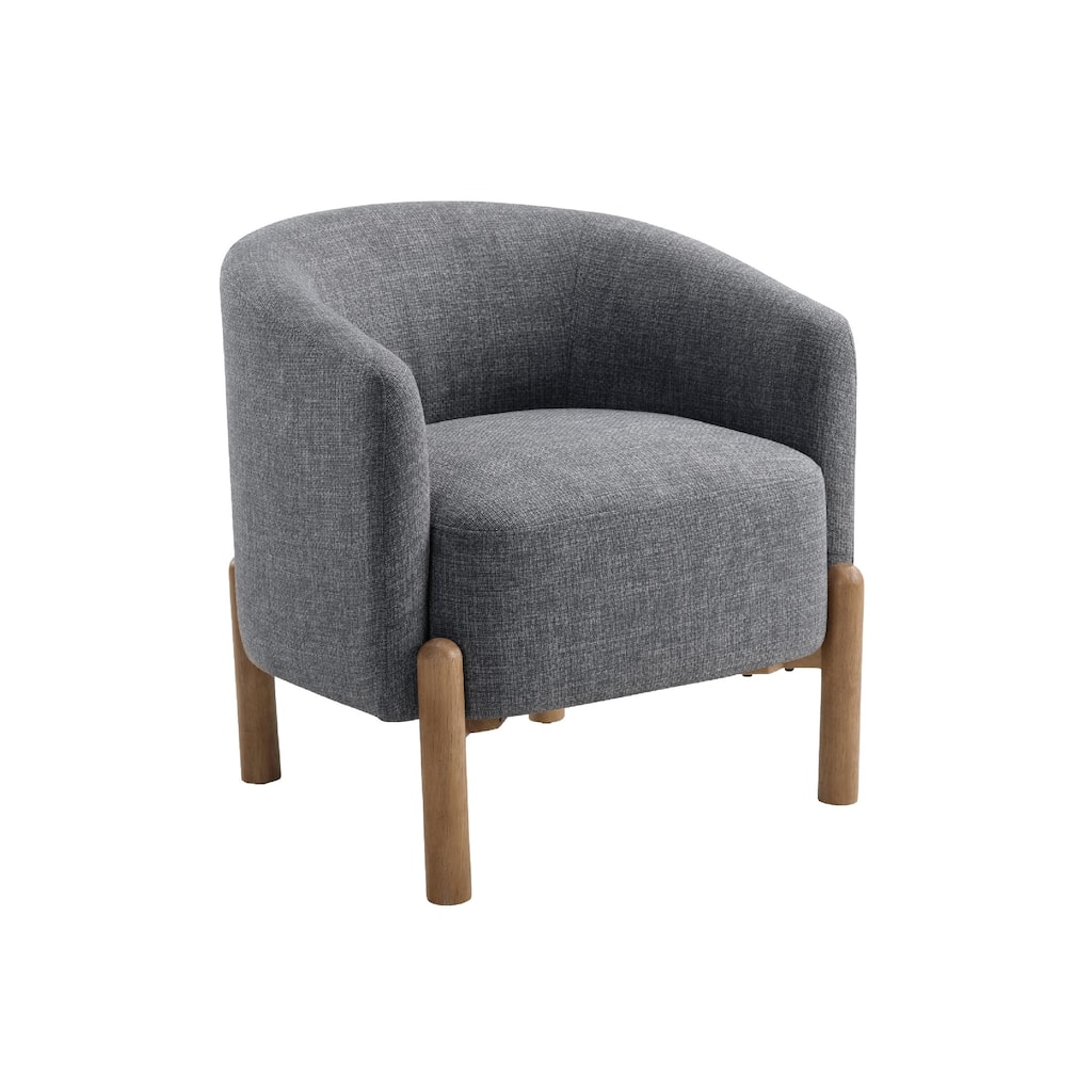 Diya Barrel Style Accent Chair, Gray Polyester, Light Brown Wood Legs