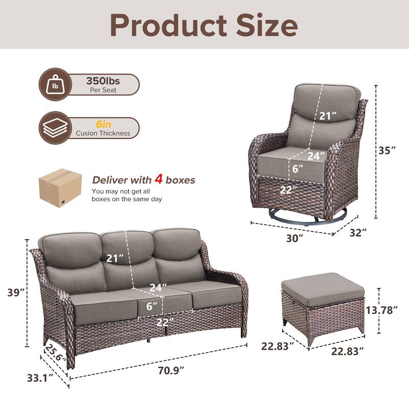 Gymojoy 7-Piece Patio Furniture Set with Swivel Glider Chairs, 6-Inch Ultra-Plush Cushions & Water-Resistant Olefin Fabric