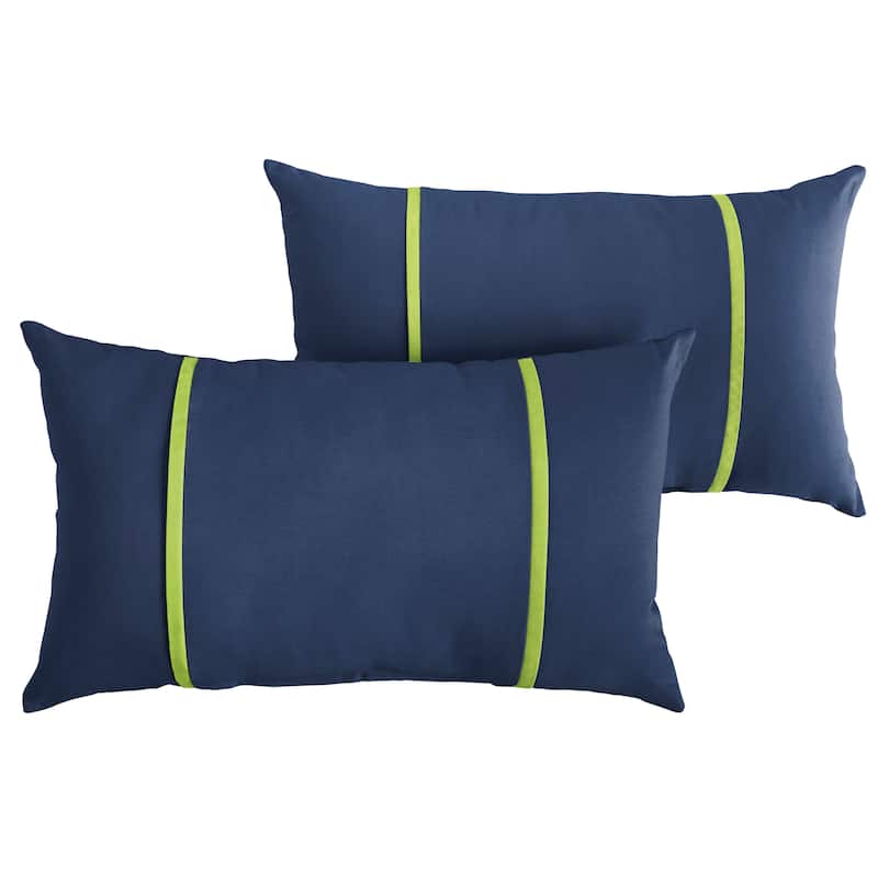 Sorra Home Sunbrella Outdoor Double Petite Flange Pillow Set of 2 - Sunbrella - Canvas Navy/Canvas Macaw - 16 in H x 26 in W x 6 in D
