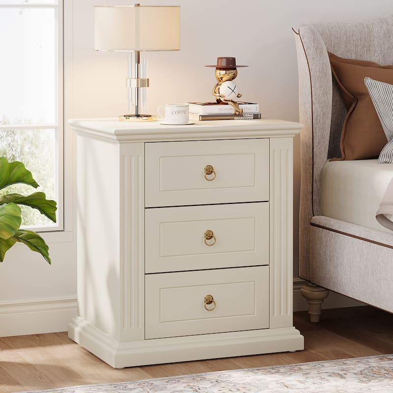 3 Drawer Nightstand, Wood White Night Stand, Modern Bedside Table Side End Table for Bedroom