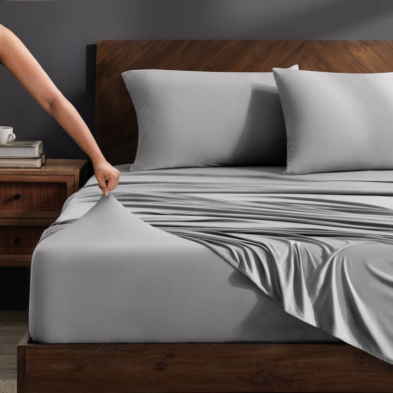 Bare Home Microfiber Stretch Knit Sheet Set - Queen - Light Grey