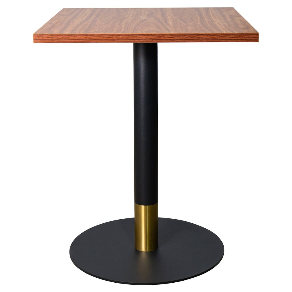 Vail Square Dining Table with 24 in. MDF Tabletop in Black Stainless Steel Round Pedestal Base with Gold Accent Kitchen Table