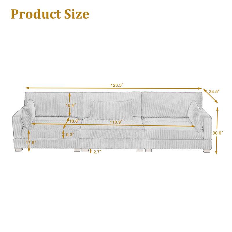 Modern 3-Piece Corduroy Sectional Sofa 3 Seater Sofa For Living Room