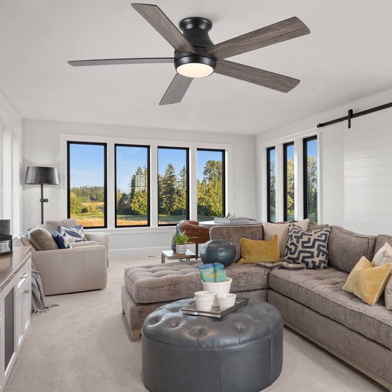 YUHAO AeroLite 48 in. Indoor White Low Profile Standard Ceiling Fan with Bright White Integrated LED Light Kit, Remote Included