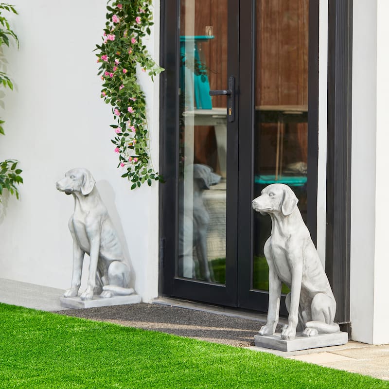 Glitzhome 28"H MGO Sitting Labrador Retriever Dog Outdoor Statue Sculpture - Two Dogs