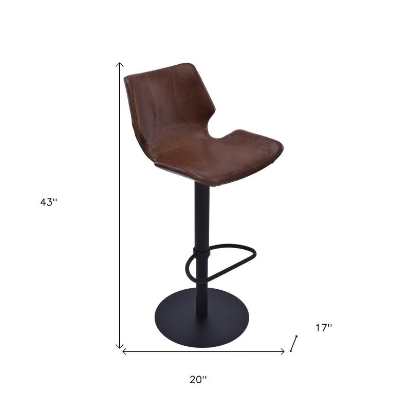 Coffee Faux Leather Adjustable Swivel Bar Chair with Black Pedestal Base - 17” x 20” x 43” (D x W x H)