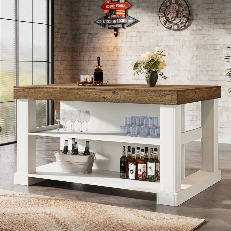 55 Inch Bar Table with Storage Shelves, Counter Height Pub Table, High Top Table for Home Bar, Bistro, Dining Room, Living Room