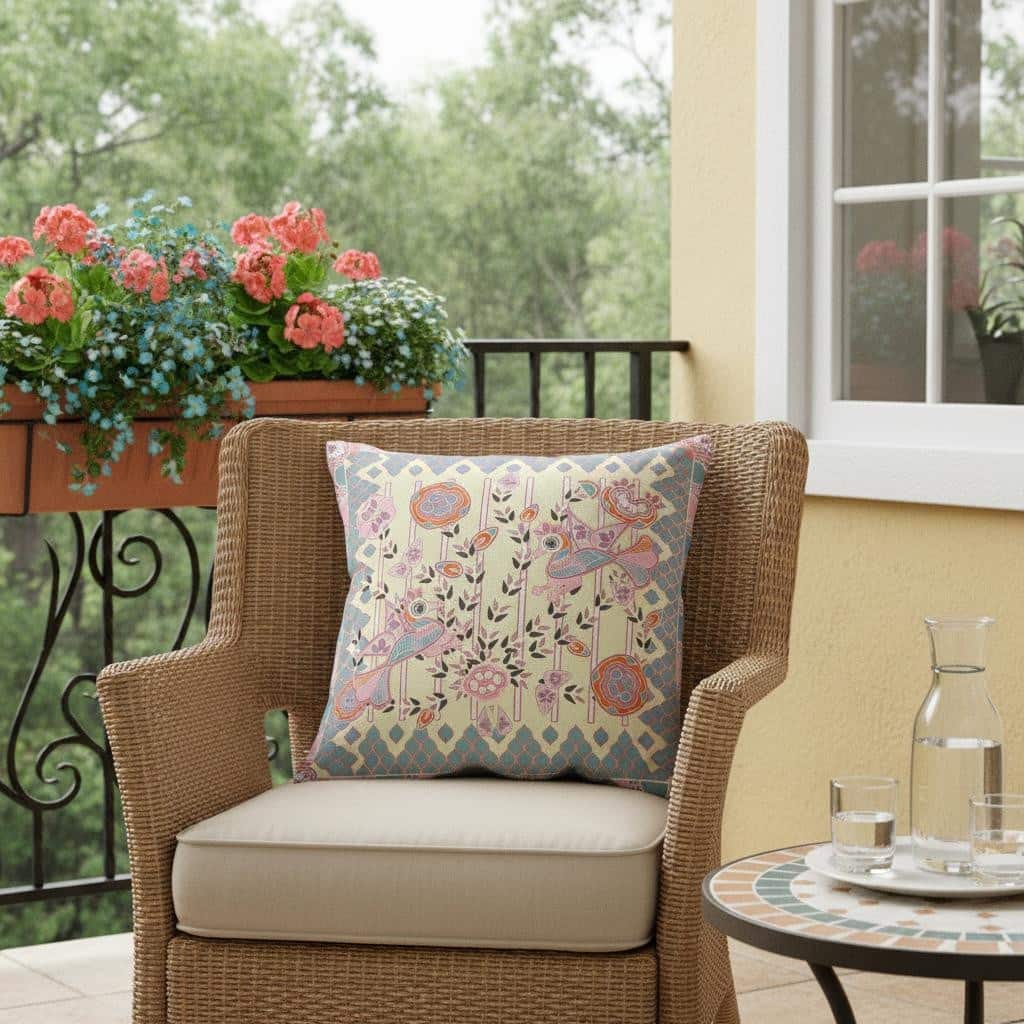 HomeRoots 16" x 16" Yellow Peacock Blown Seam Floral Indoor Outdoor Throw Pillow - 16.00' X '5.00' X '16.00