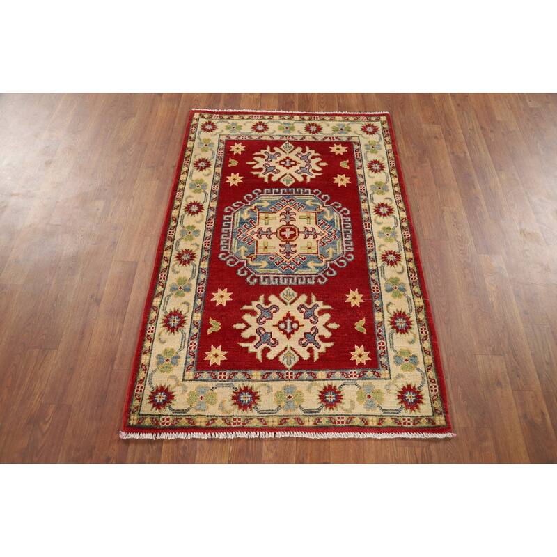 Red Kazak Foyer Rug Handmade Traditional Wool Carpet - 2'9" x 4'1"