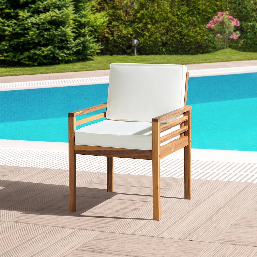 Okemo Acacia Outdoor Dining Chair with Seat and Seatback Cushion