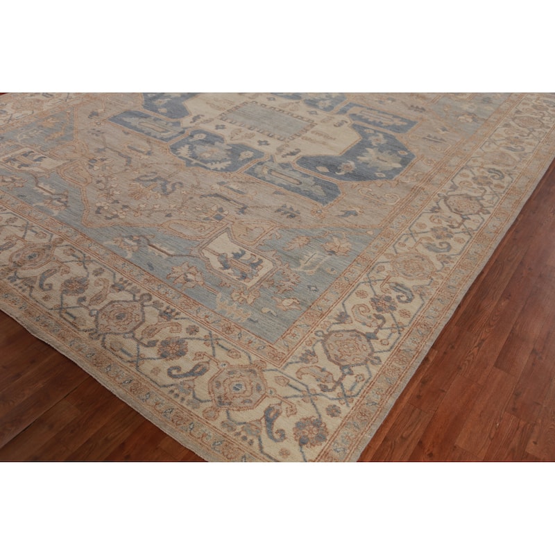 Hand Knotted Oriental 100% Wool Carpet Transitional Medallion Beige & Ivories Oushak Area Rug - 11' 8'' X 9' 3''