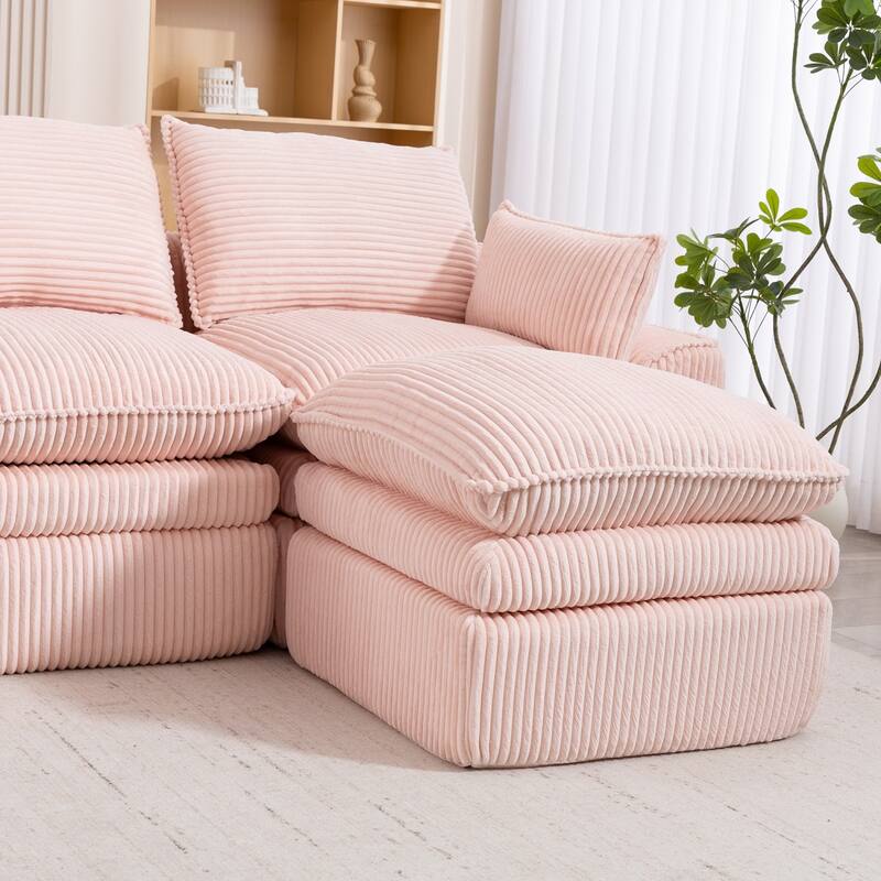 103" L-Shaped Corduroy Boneless Sectional Sofa with Movable Ottoman
