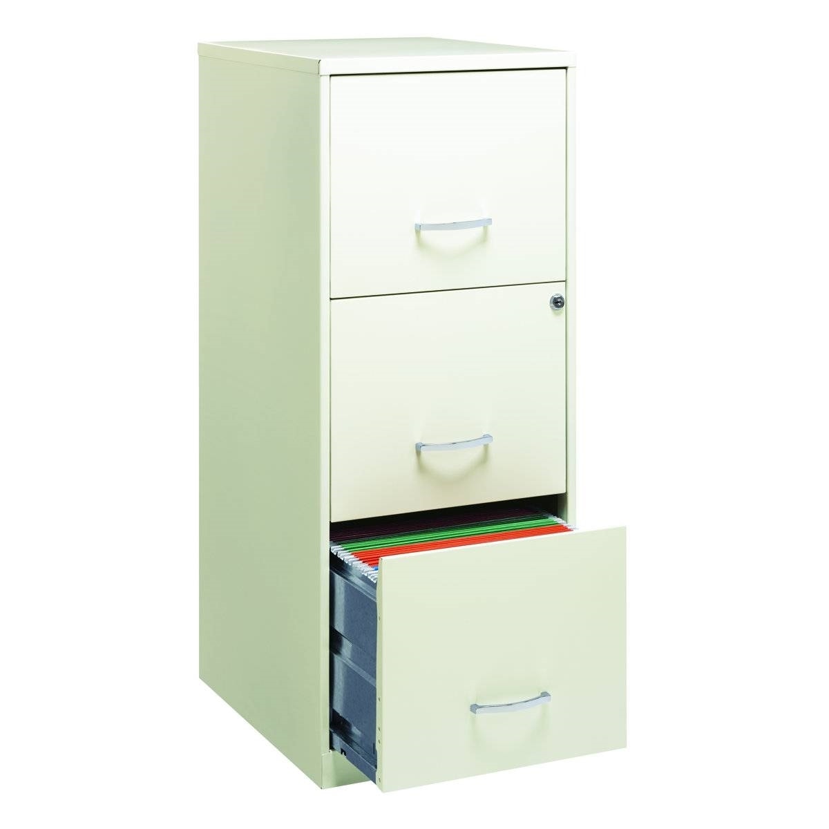 White Metal 3-Drawer Vertical Filing Cabinet with Lock and Smooth Metal Slides