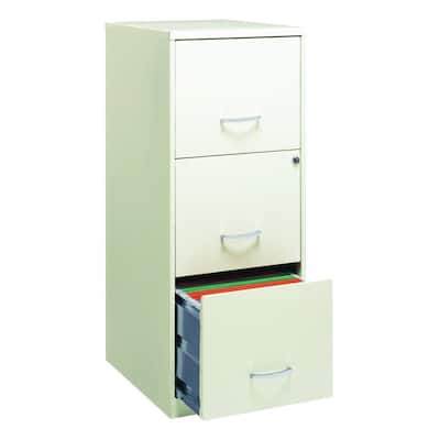 White Metal 3-Drawer Vertical Filing Cabinet with Lock and Smooth Metal Slides