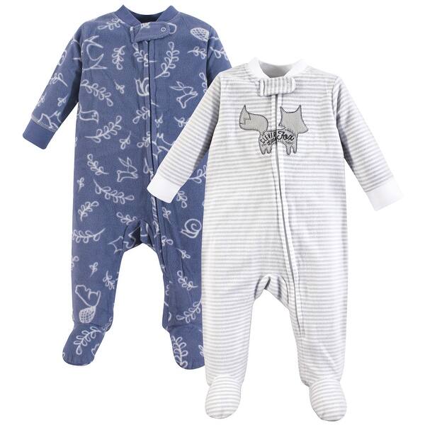 slide 1 of 1, Yoga Sprout Baby Boy Fleece Zipper Sleep and Play 2pk, Forest 0-3 Months - Forest