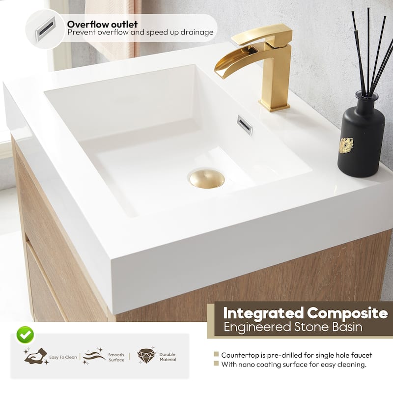 Palencia Single Floating Vanity with White Sink Top without Mirror - 24in.