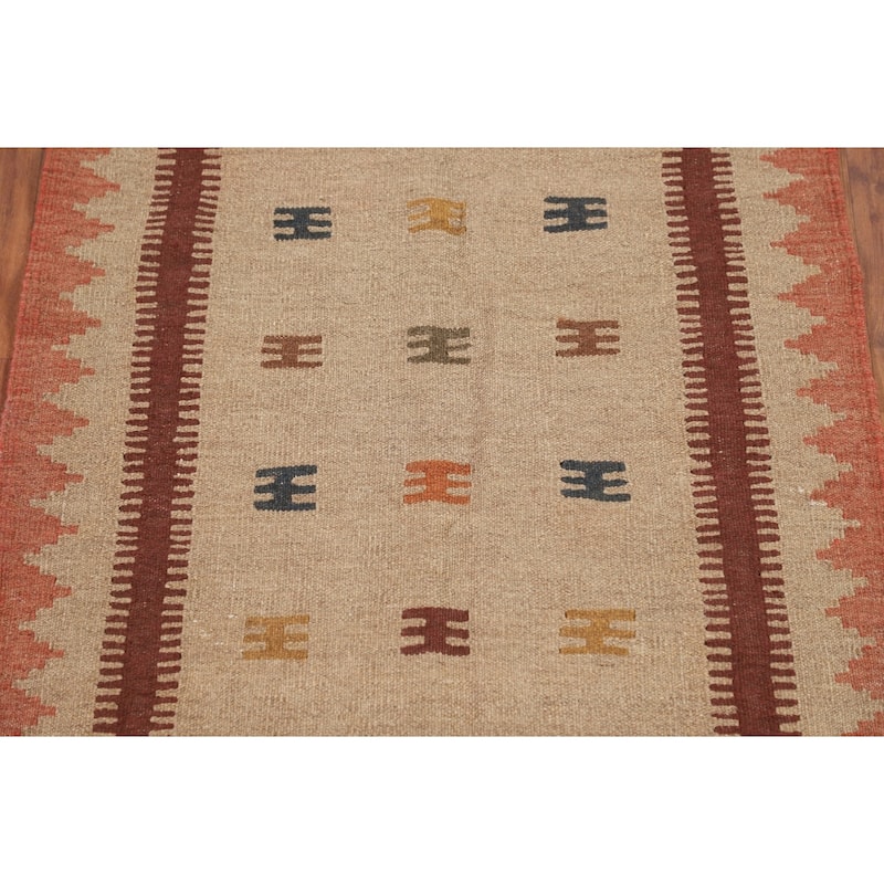 Reversible Kilim Persian Foyer Rug Hand-Woven Wool Carpet - 2'9"x 6'3"