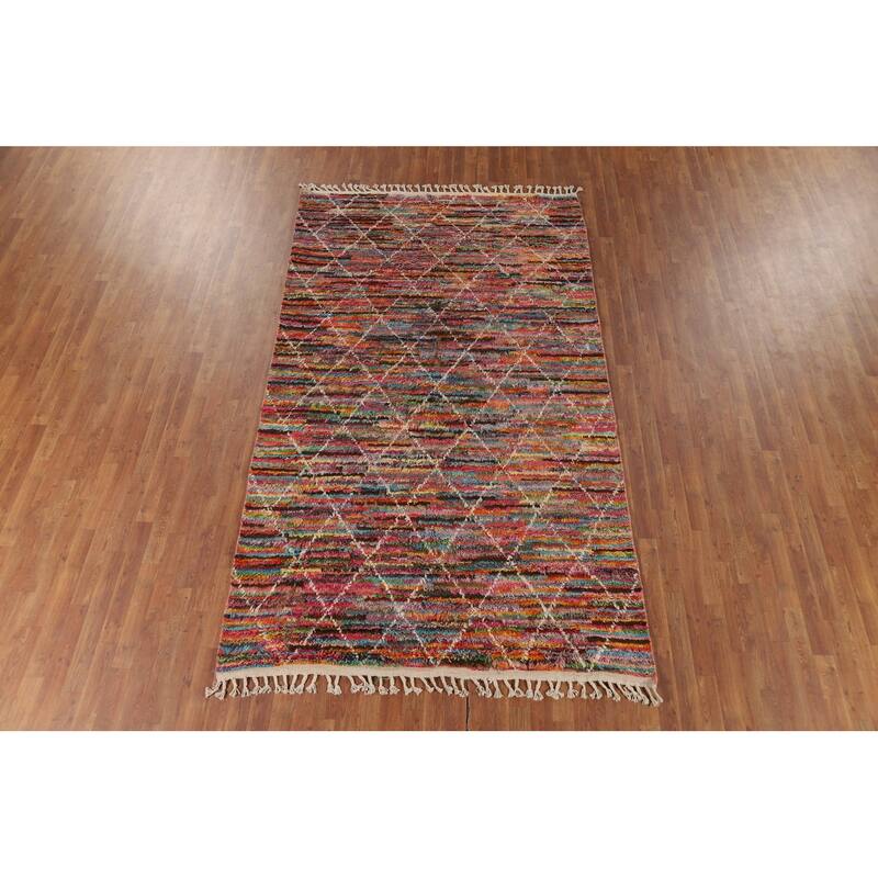 All-Over Trellis Moroccan Area Rug Hand-Knotted Wool Carpet - 5'9" x 10'0"