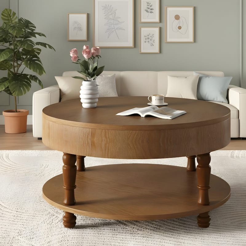 31.5" Modern Round Flip-top Coffee Table with Hidden Compartment