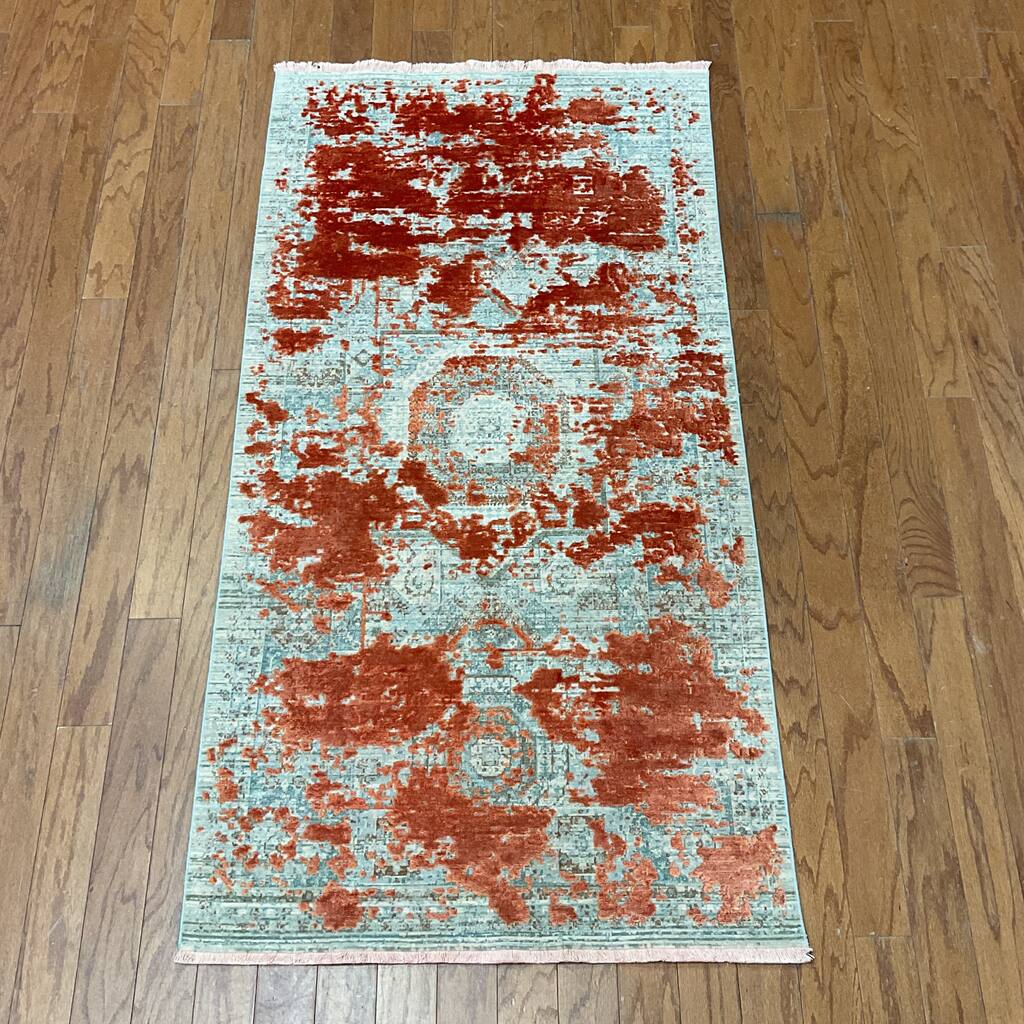 HERAT ORIENTAL Turkish Modern Erased Design Wool & Silk Rug - 2'7" x 4'11"