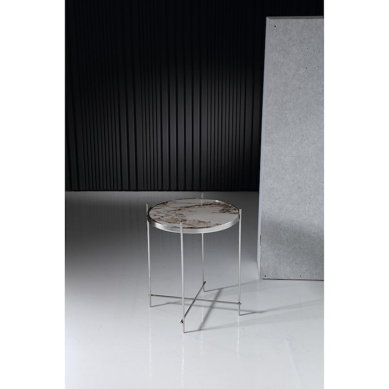 Pasargad Home Luxe Glass & Steel Round Side Table - W20"xD20"xH24"