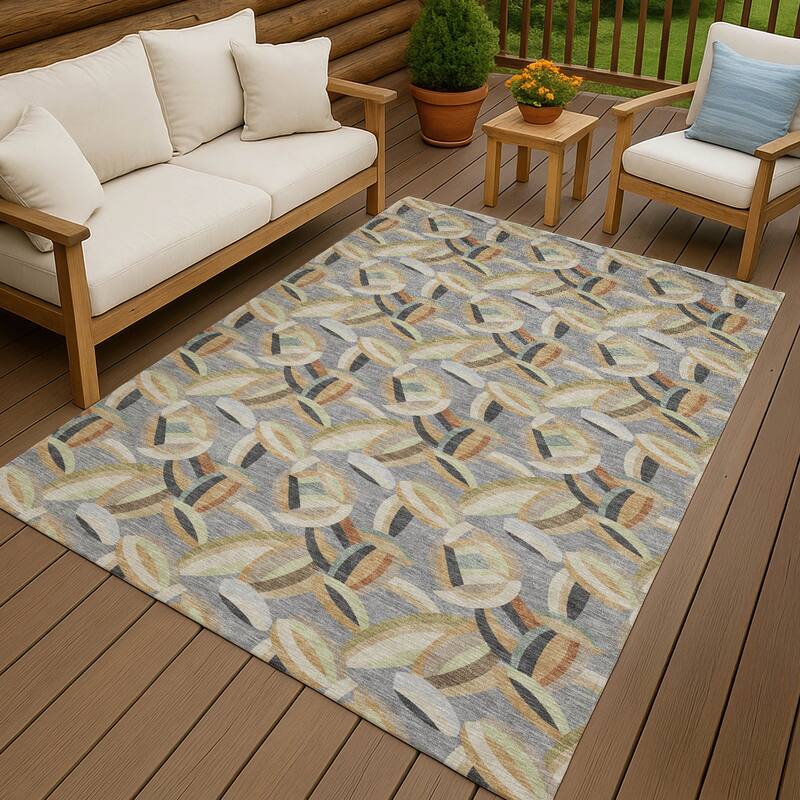 Machine Washable Indoor/ Outdoor Modern Heli Chantille Rug - Gray - 9' x 12'
