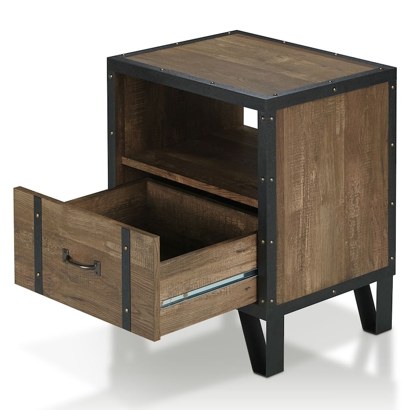 DH BASIC Industrial Oak 17-inch Metal 1-Drawer End Table by Denhour