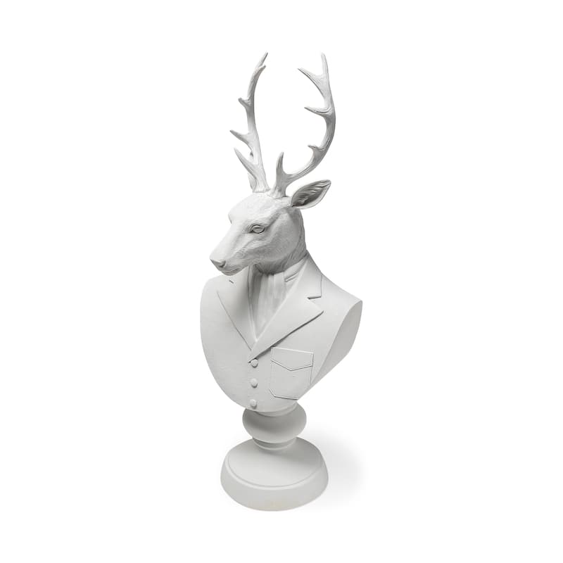 Mozart White Resin Deer In A Suit Decorative Object - 8.2L x 6.0W x 22.5H - White