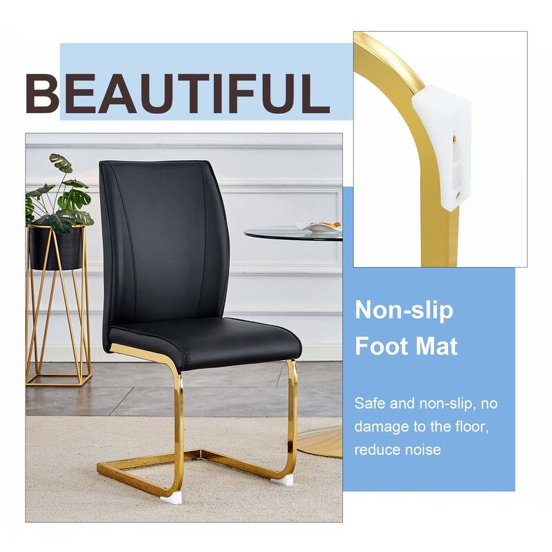 Set of 2 PU Material High Resilience Dining Chair with Arched Metal Gold Leg