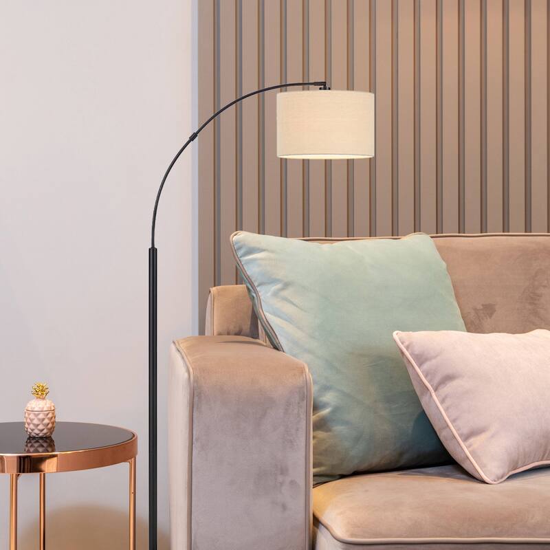 KAWOTI 70" Arched Floor Lamp with Beige Fabric Lamp Shade