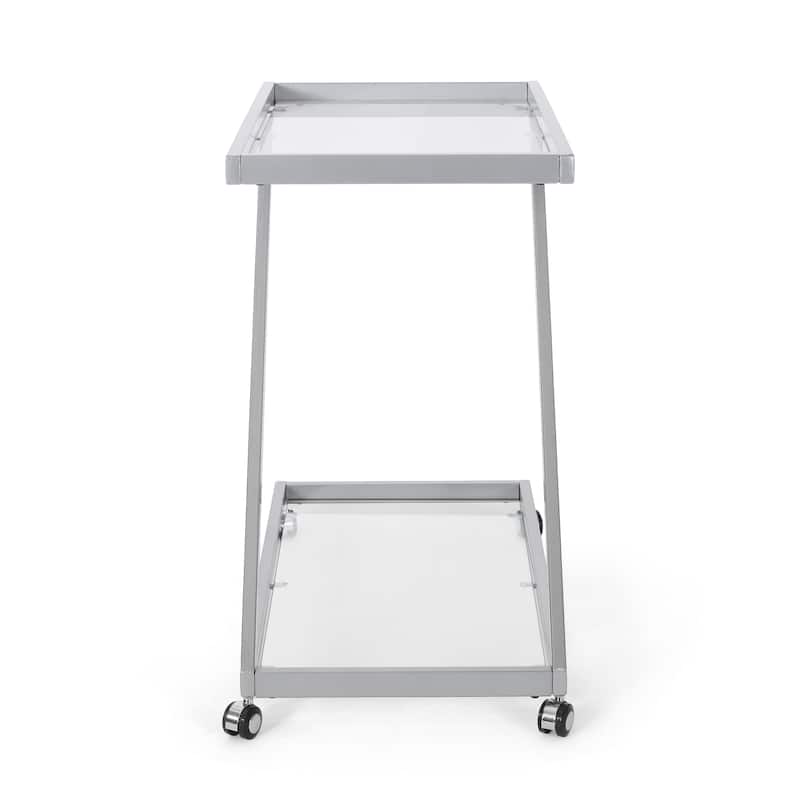 Chic Bar Cart with Tempered Glass, Locking Casters, Iron Frame, 36.5" L x 18.75" W, Minimalist Design
