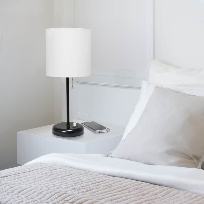 White Stick Lamp with USB charging port and Fabric Shade