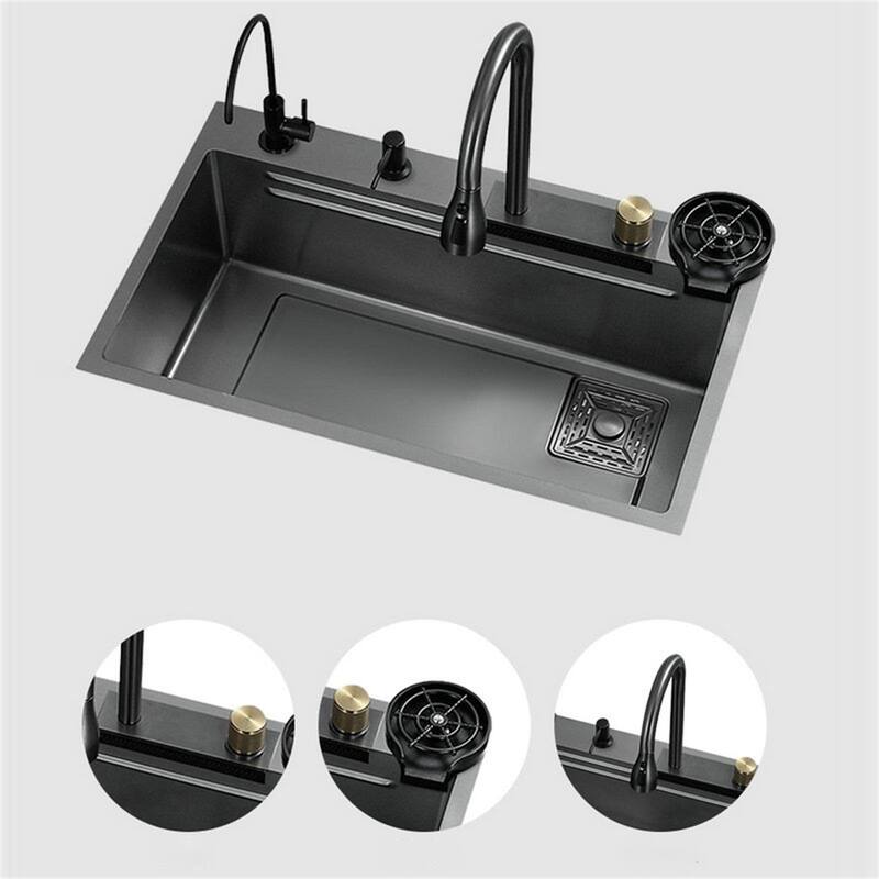 Rectangular Drop-in Kitchen Sink with Waterfall Faucet