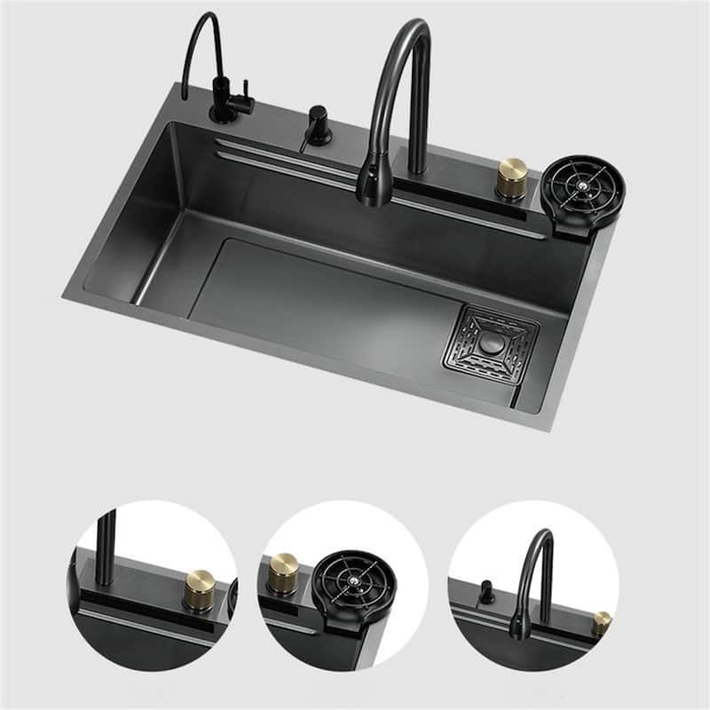 Single Bowl Stainless Steel Kitchen Sink with Waterfall Faucet