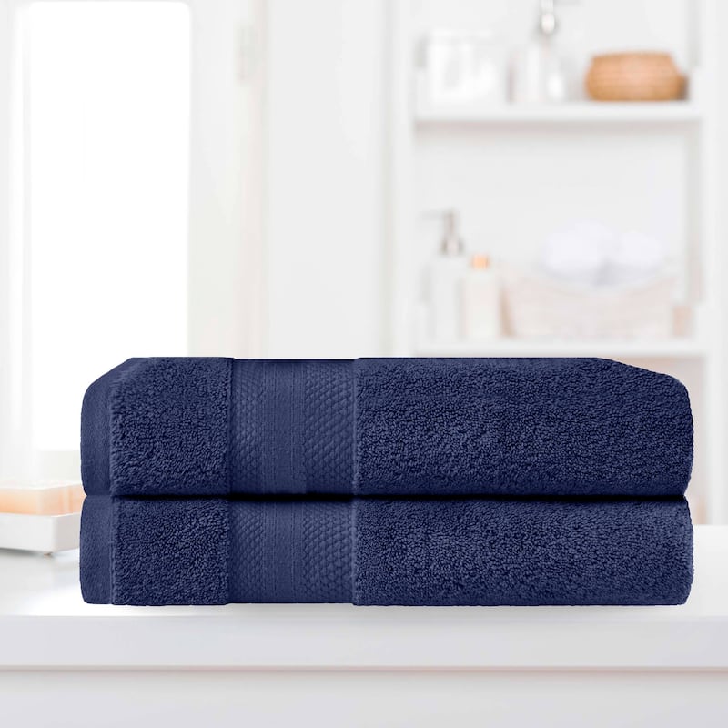 Superior Turkish Cotton Solid Heavyweight Bath Sheet Set of 2 - Crown Blue