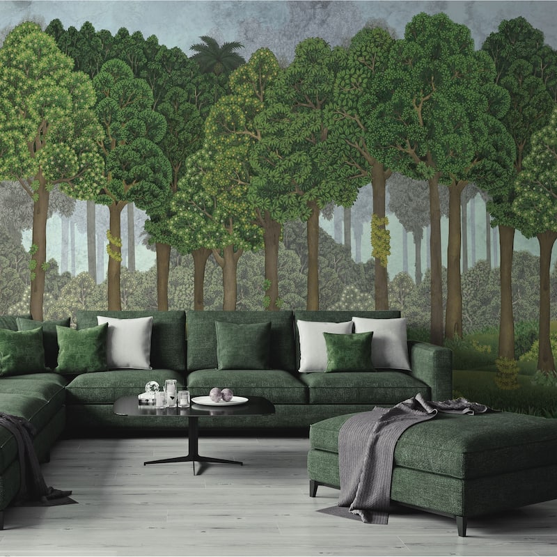 Serene Greenery and Blooming Trees Wallpaper Mural