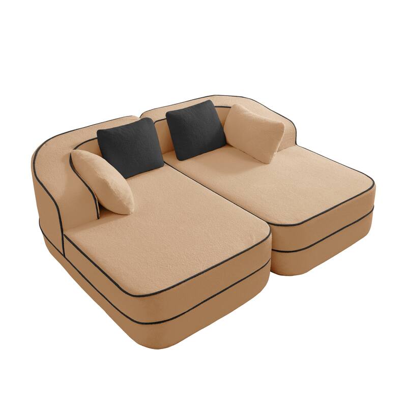 Roomfitters 77" Teddy Fabric Boneless Sofa, No Assembly Modular Couch with Double Chaises