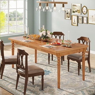 62 inch Farmhouse Dining Table for 4-6, Kitchen Table with Solid Wood ...