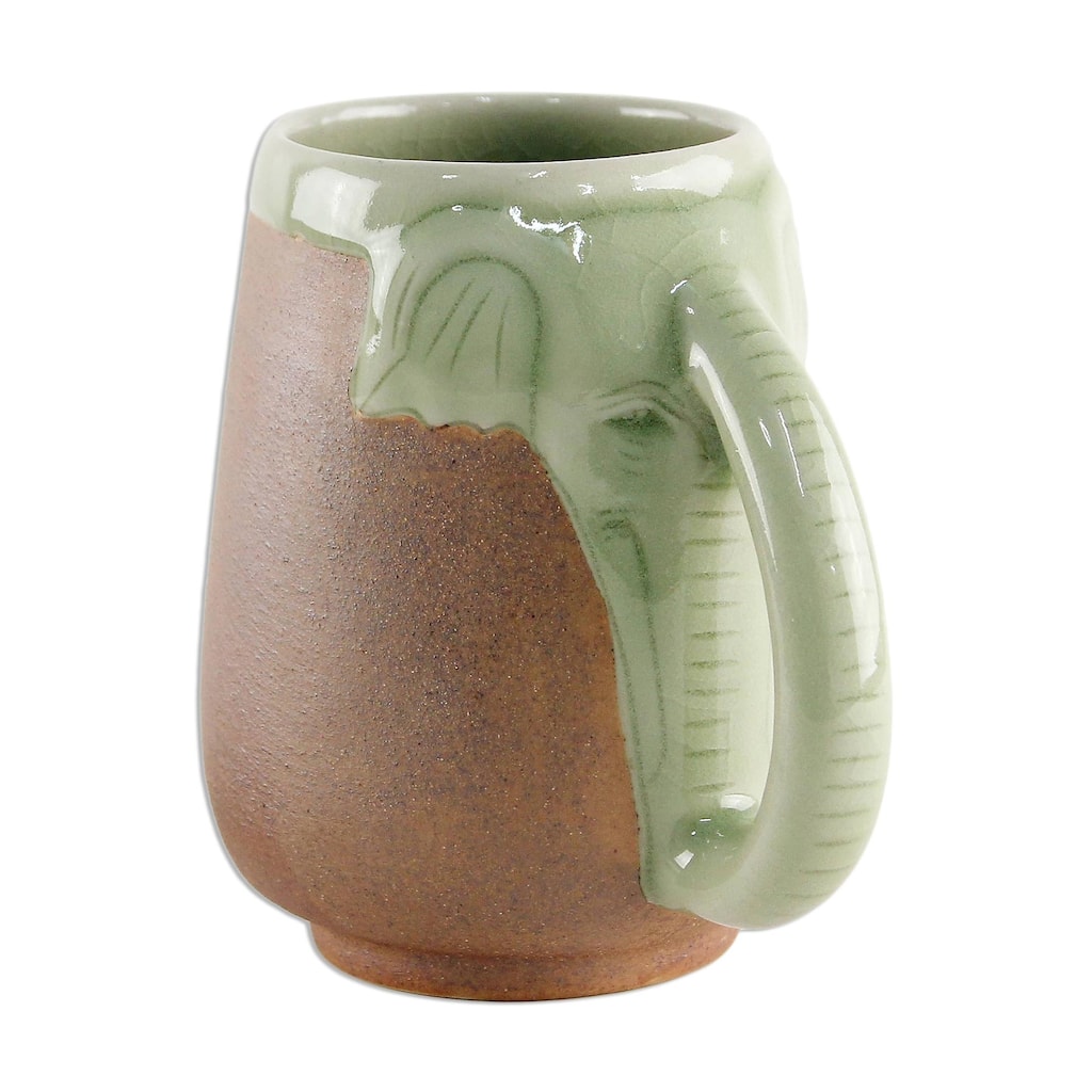Novica Handmade Morning Elephant Celadon Ceramic Mug