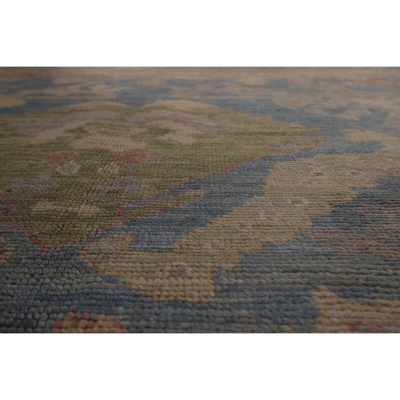 Blue Oushak Vegetable Dye Area Rug Hand-Knotted Wool Carpet - 9'0" x 12'2"