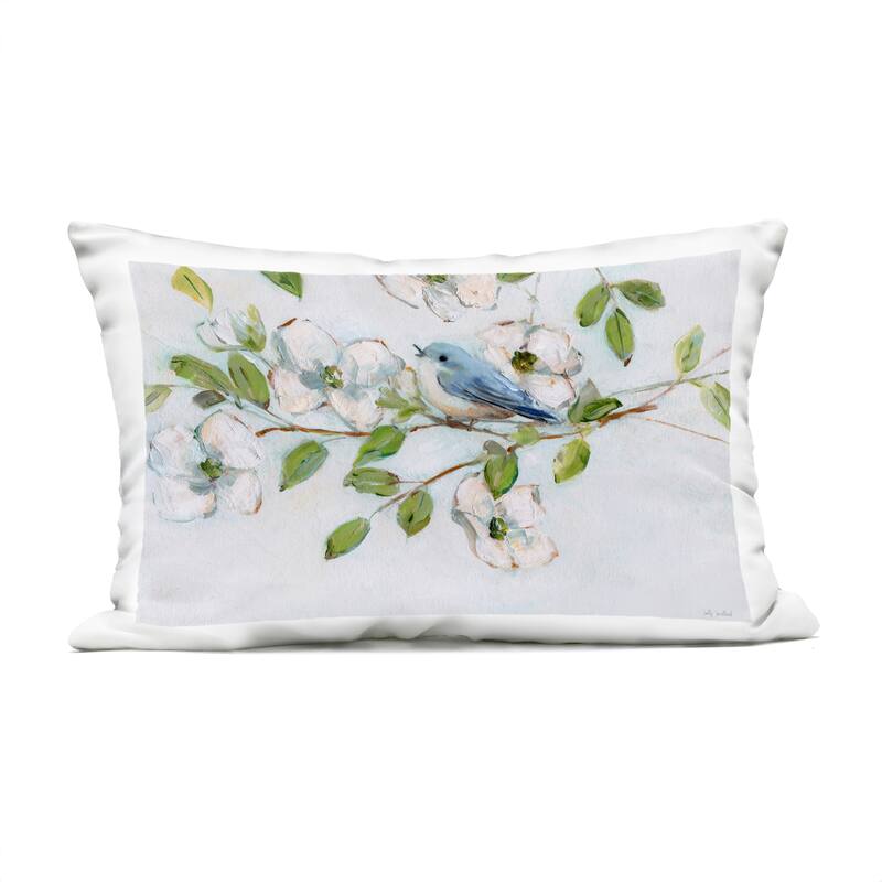Stupell Bluebird on Dogwood Branch Printed Outdoor Throw Pillow Design by Sally Swatland - Accent - Polyester - Blue - Single
