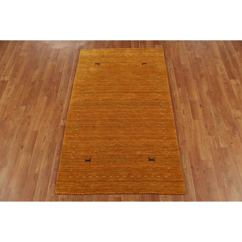 Little Animals Yellow Gabbeh Indian Rug Handmade Wool Carpet - 2'10" x 4'10"