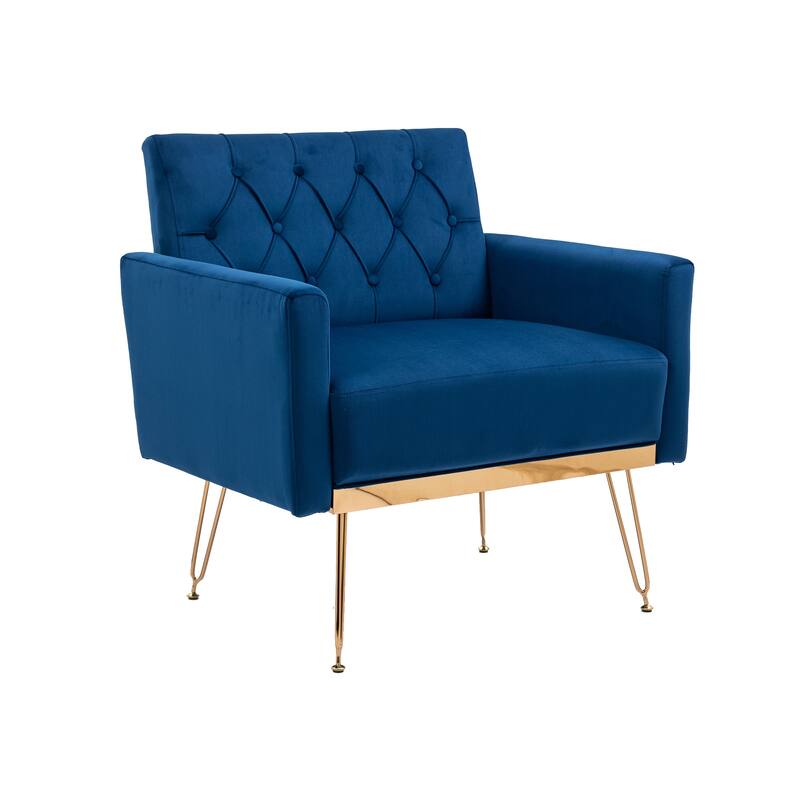 Velvet Upholstered Armchair Single Sofa Modern Tufted Reading Chairs Gold Metal Leg Wingback Chairs for Living Room Bedroom